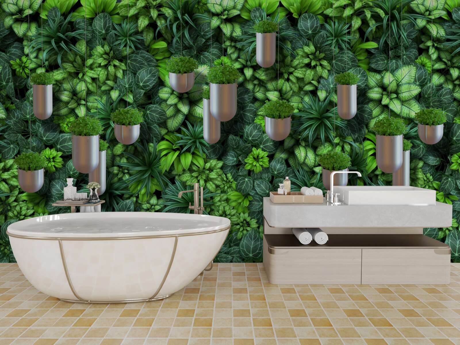 Fototapet phytowall cu vase în nuanțe de verde