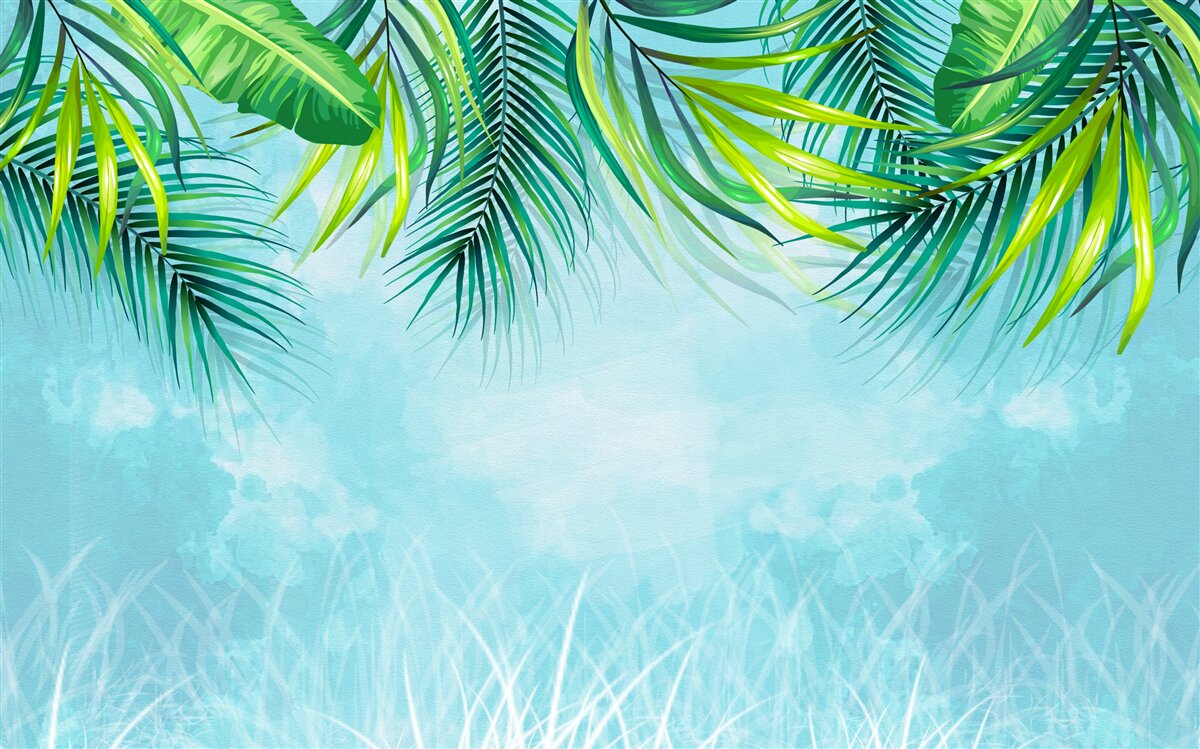 Fototapet frunze tropicale pe un cer albastru