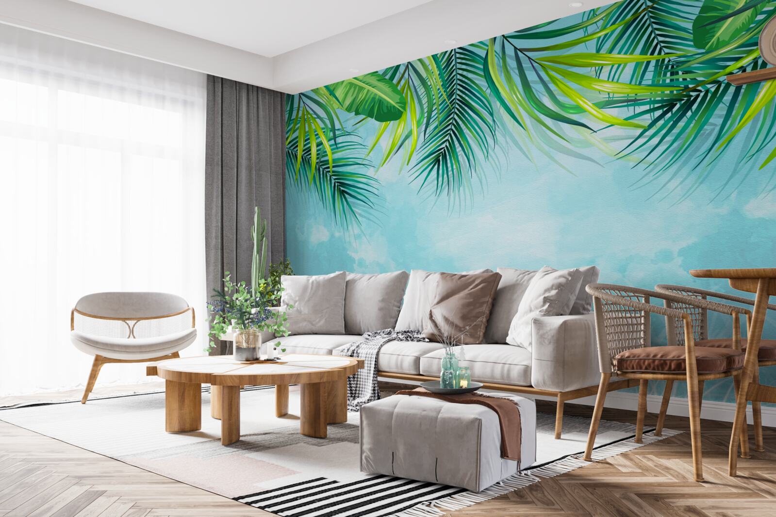Fototapet frunze tropicale pe un cer albastru