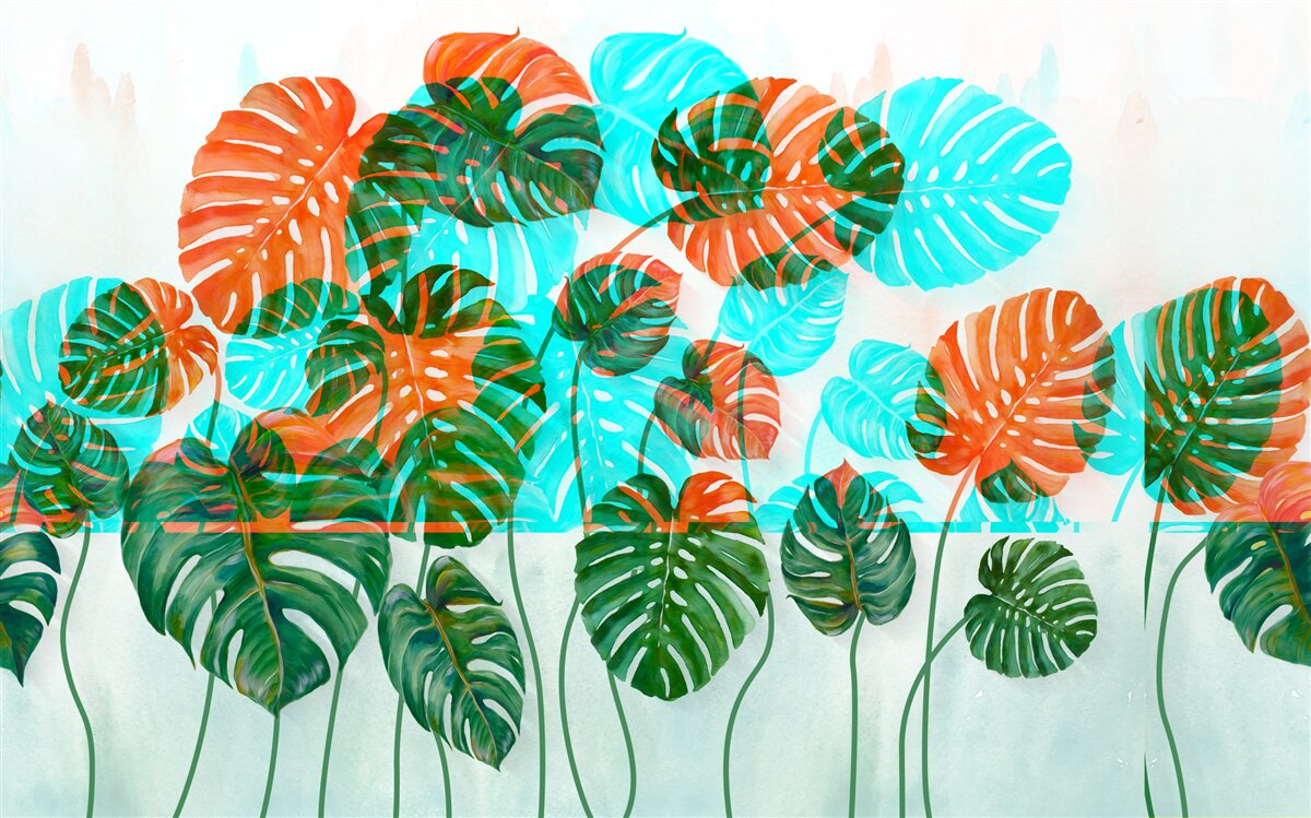 Fototapet monstera cu frunze verzi