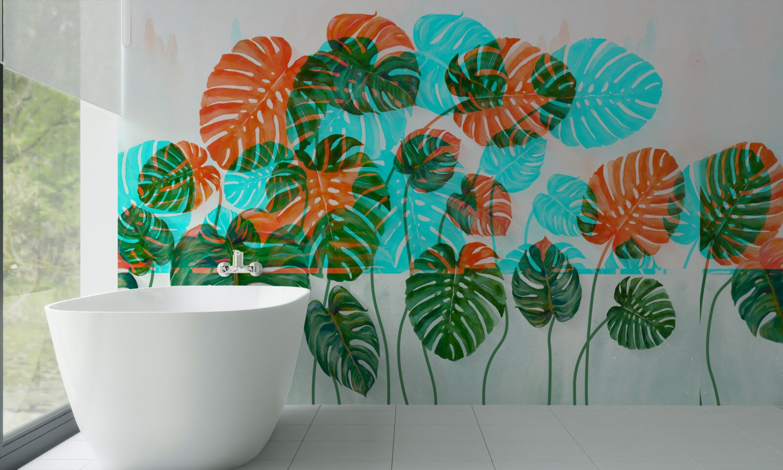 Fototapet monstera cu frunze verzi