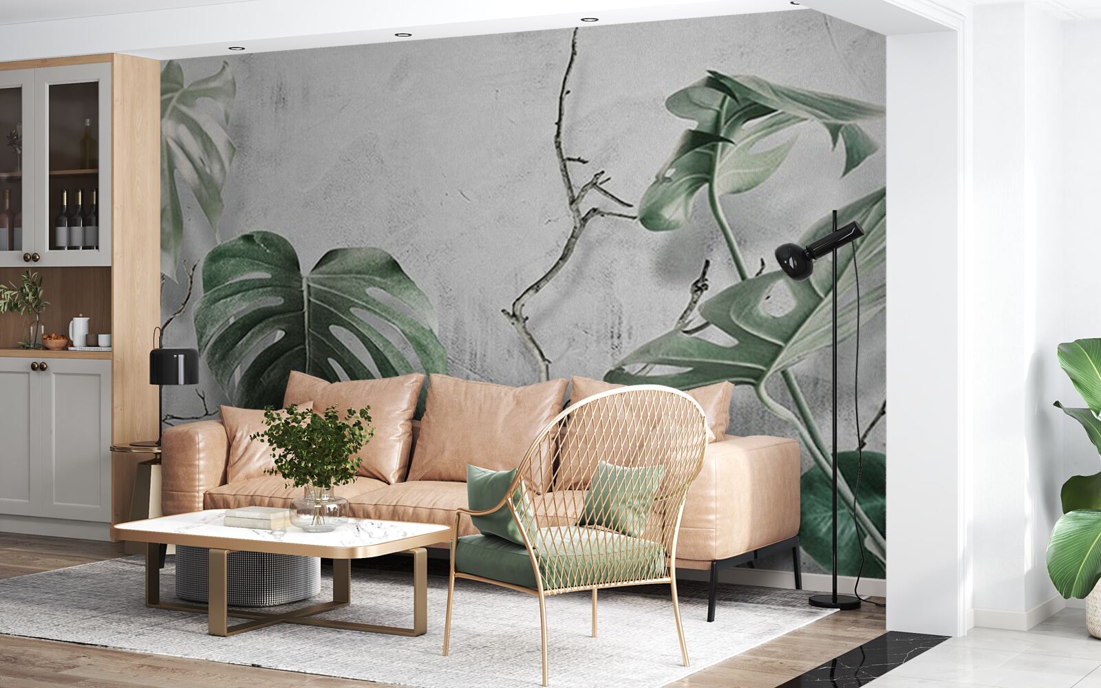 Fototapet frunzele verzi de monstera sunt mari