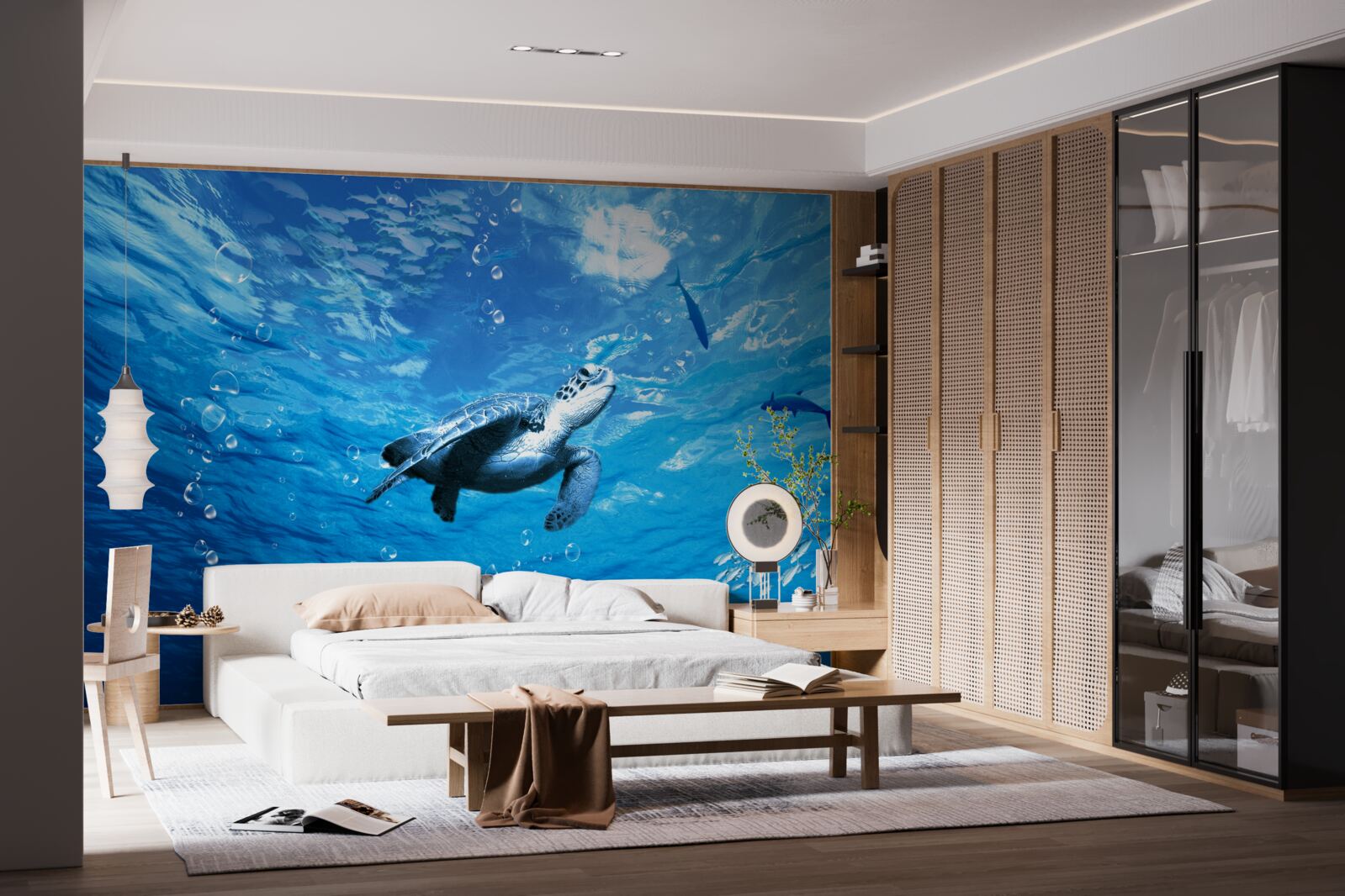 Fototapet marea albastră este decorată cu o țestoasă de mare