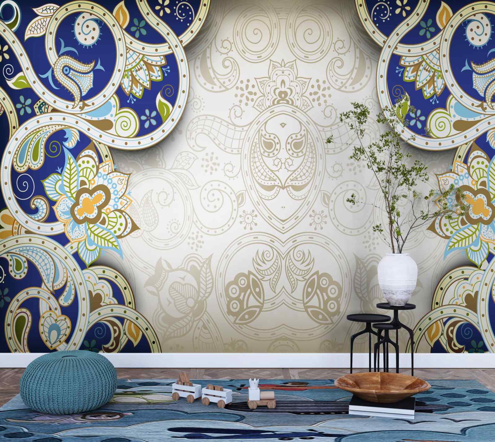 Fototapet decor în stil oriental în culori albastre