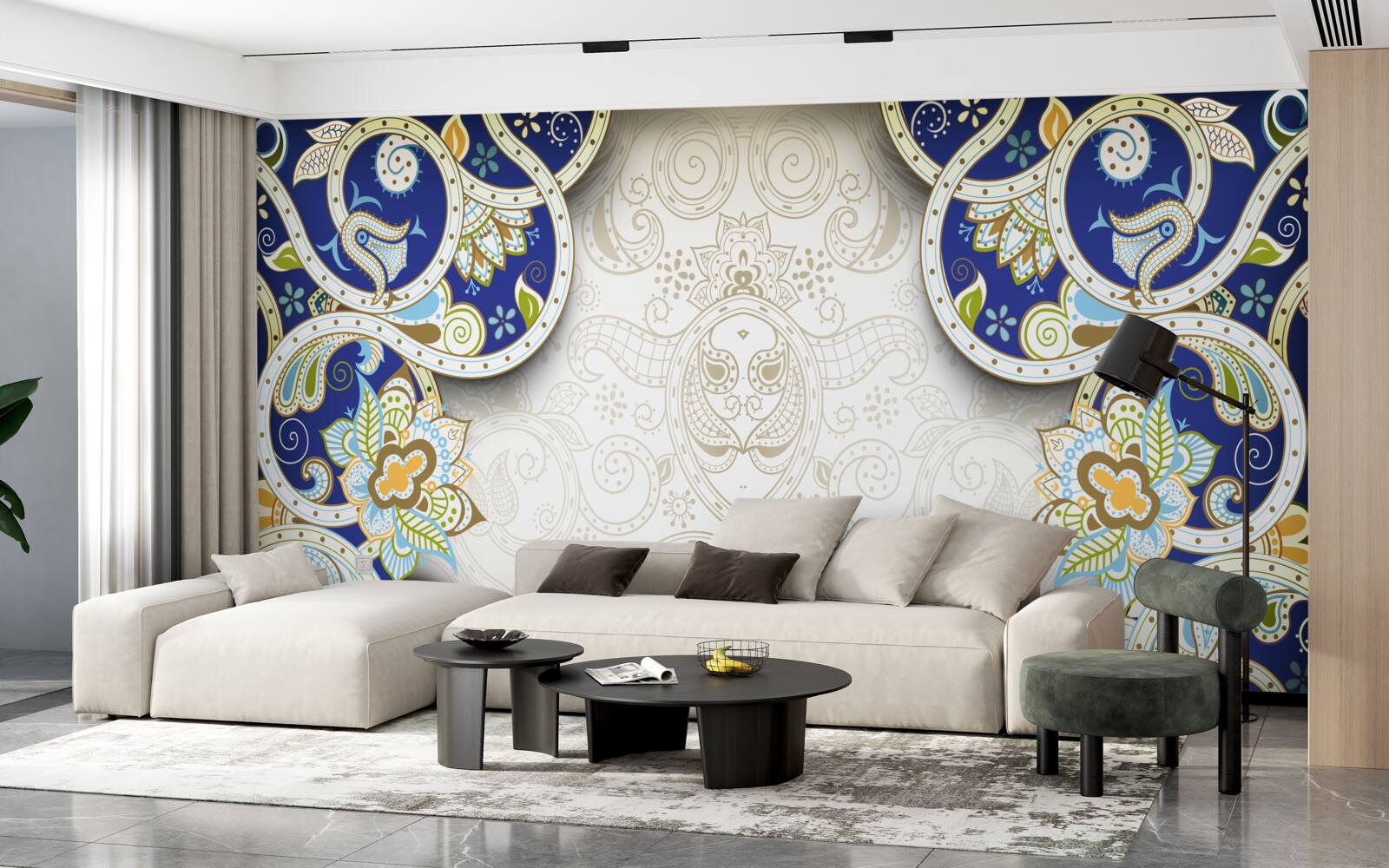 Fototapet decor în stil oriental în culori albastre