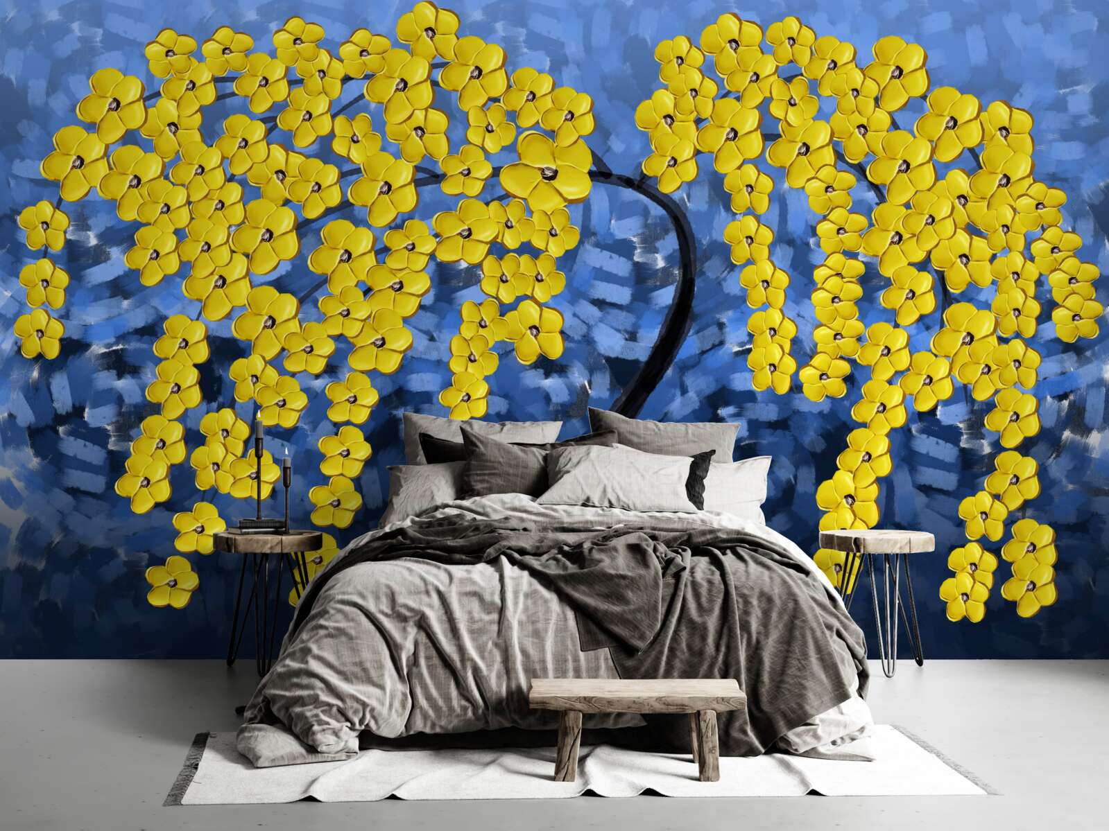 Fototapet ramuri decorate cu flori galben pal