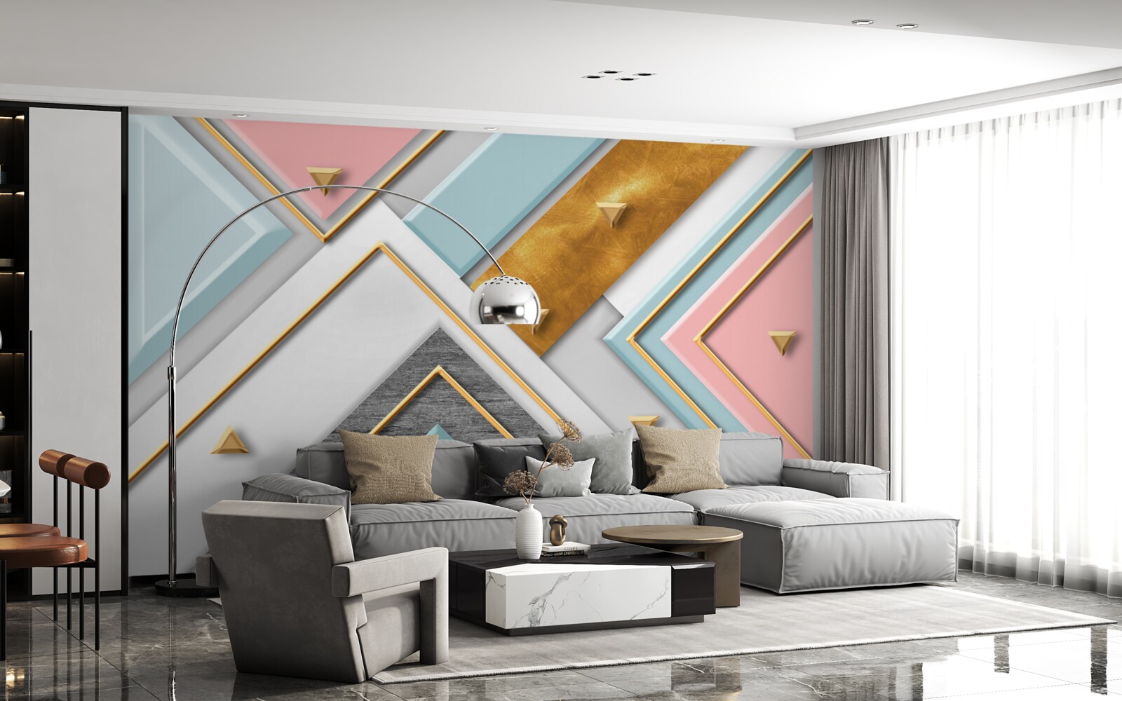 Fototapet mozaic roz delicat decorat cu aur