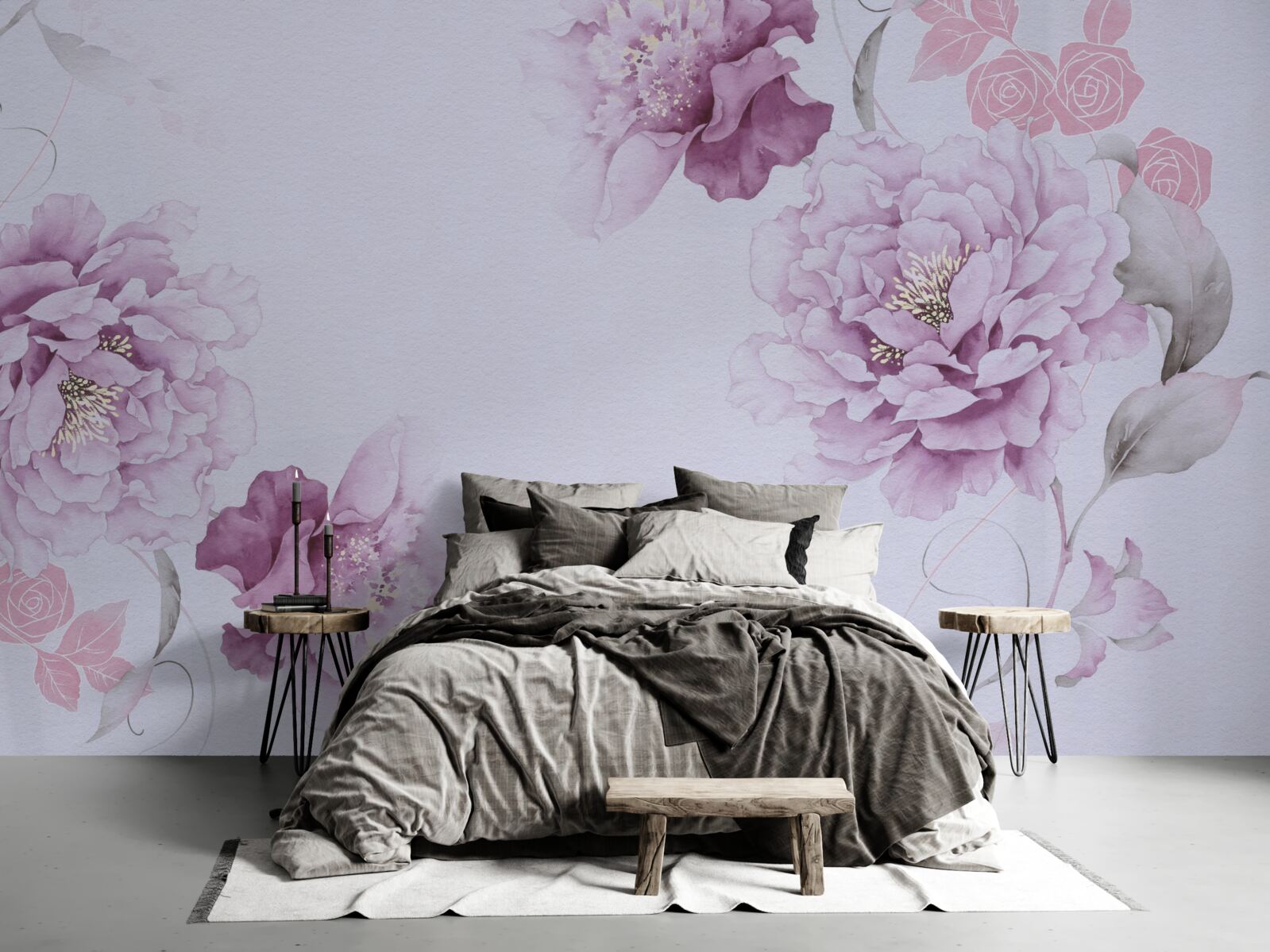 Fototapet flori mari de liliac pe un fundal gri