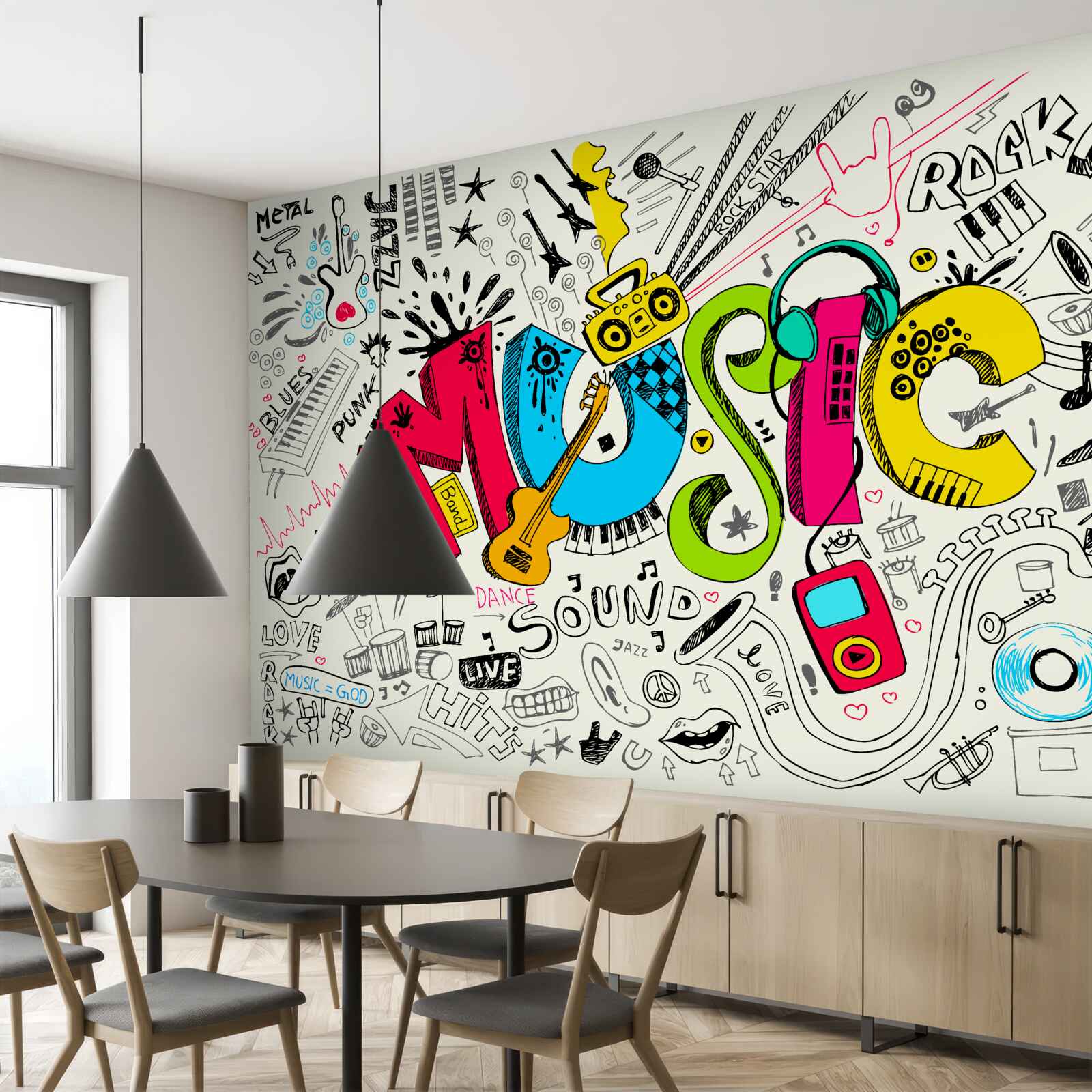 Fototapet graffiti în stiluri muzicale