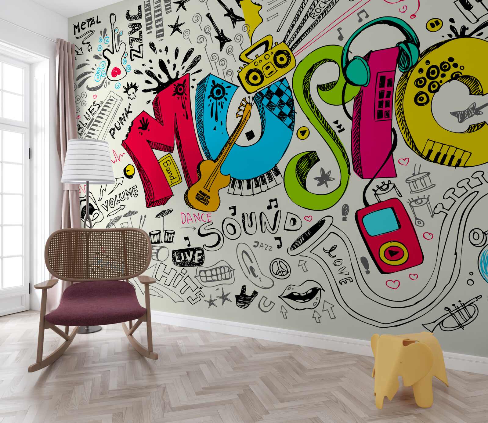 Fototapet graffiti în stiluri muzicale