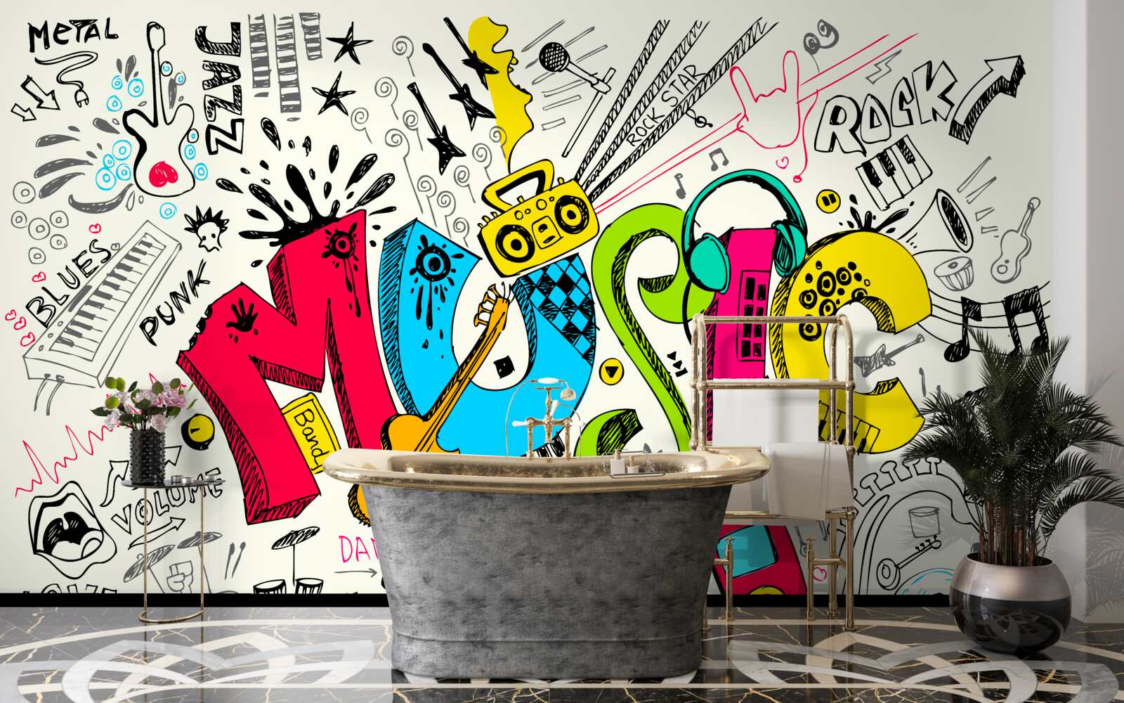 Fototapet graffiti în stiluri muzicale
