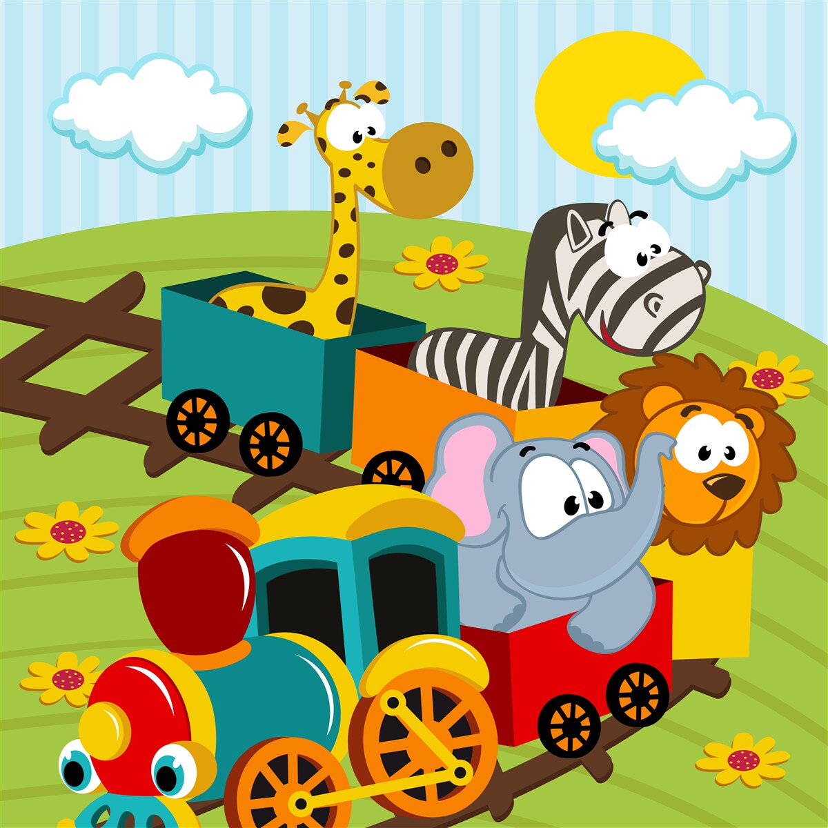 Fototapet creaturi drăguțe pe tren