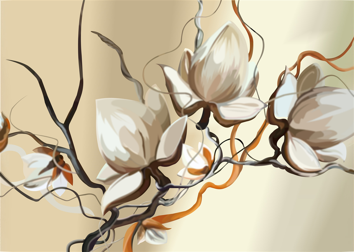 Fototapet ramuri de magnolie care înfloresc alb