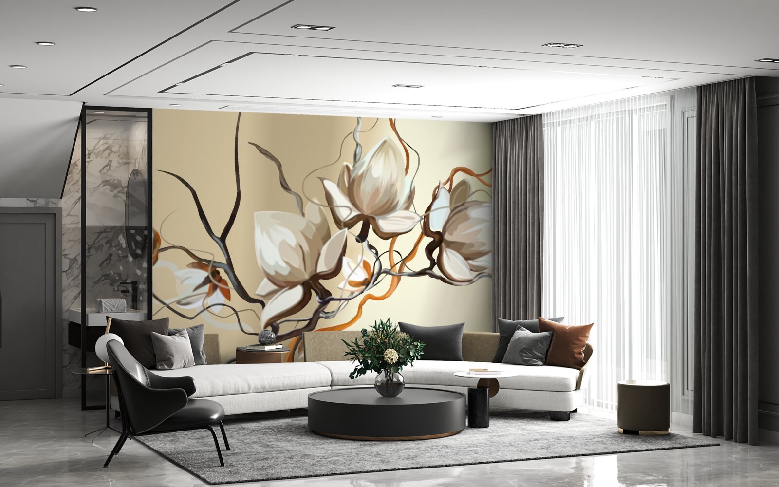 Fototapet ramuri de magnolie care înfloresc alb