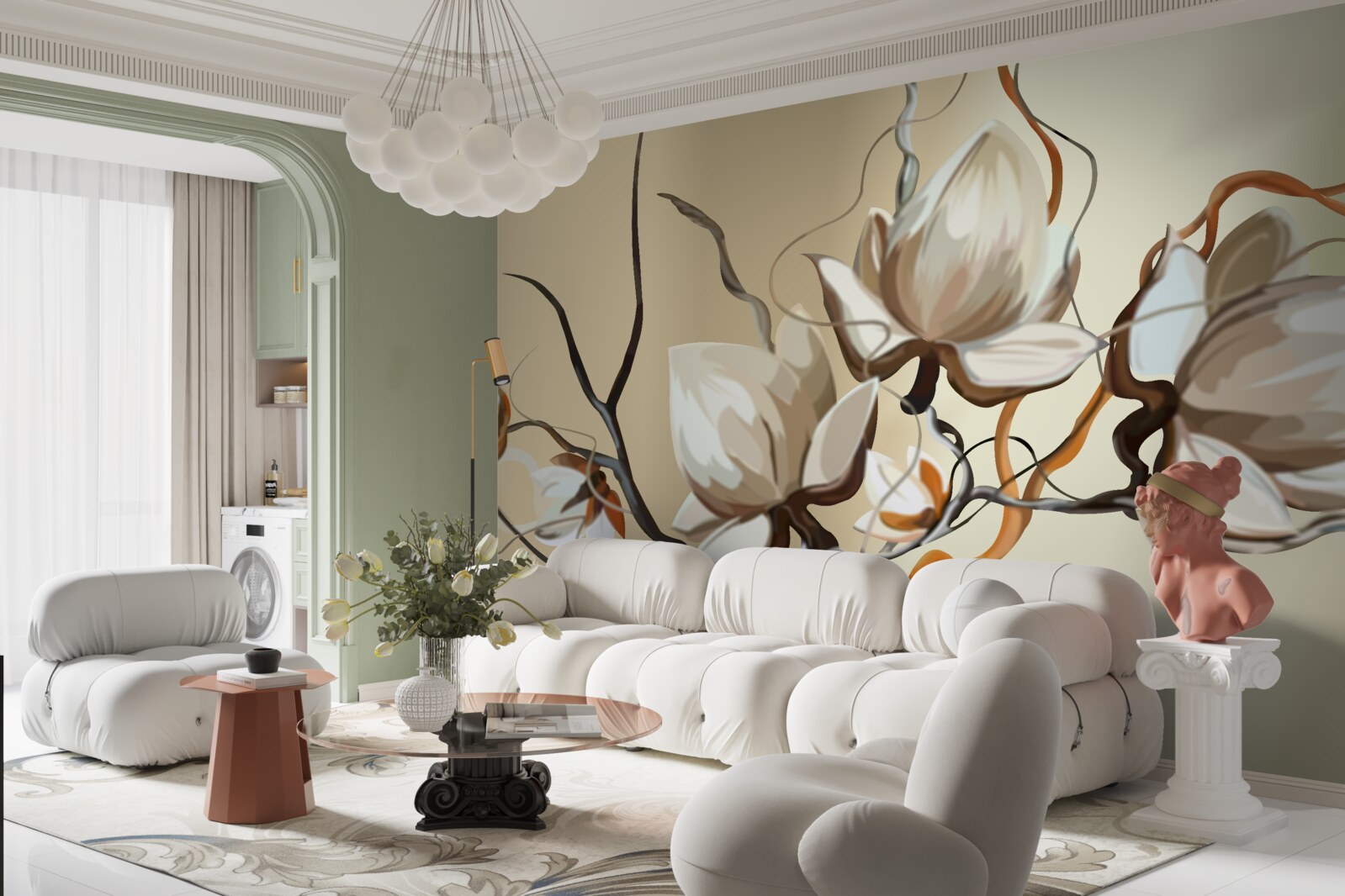 Fototapet ramuri de magnolie care înfloresc alb