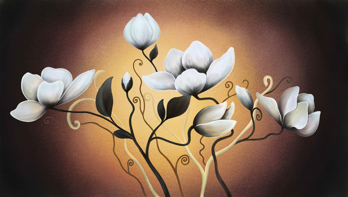 Fototapet buchet de magnolii cu flori albicioase