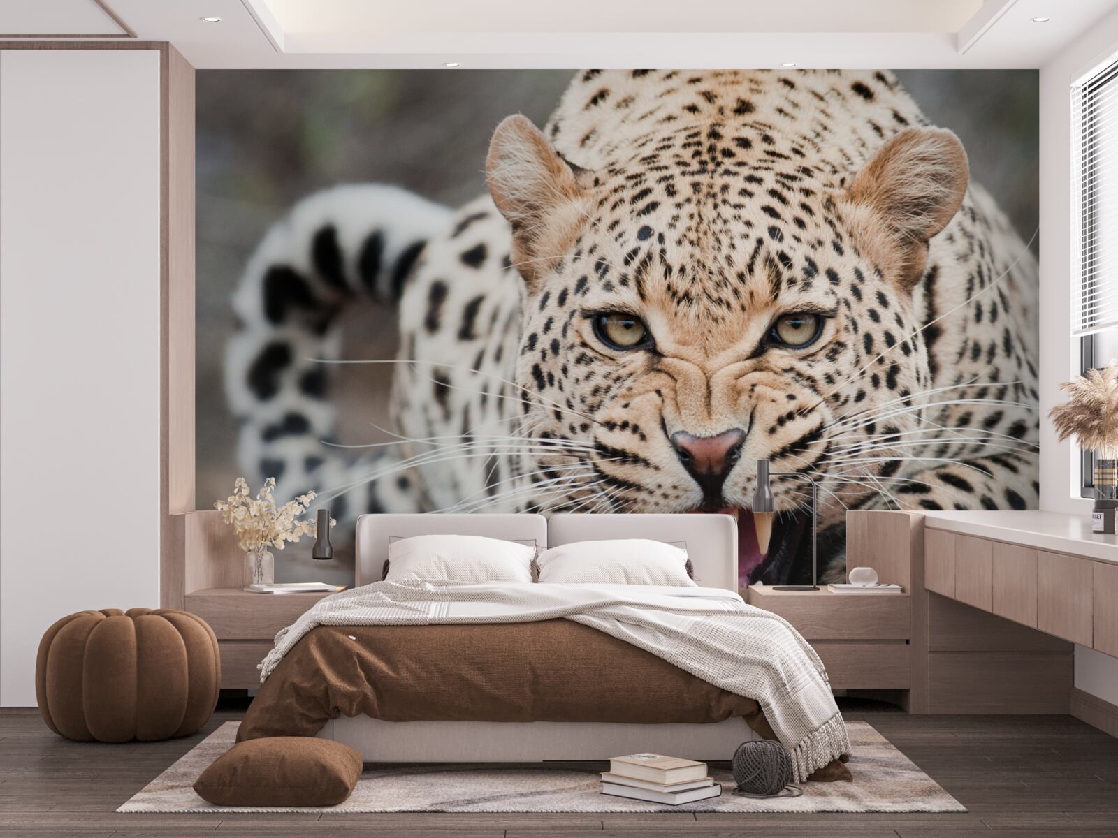 Fototapet leopard pe cale să facă saltul