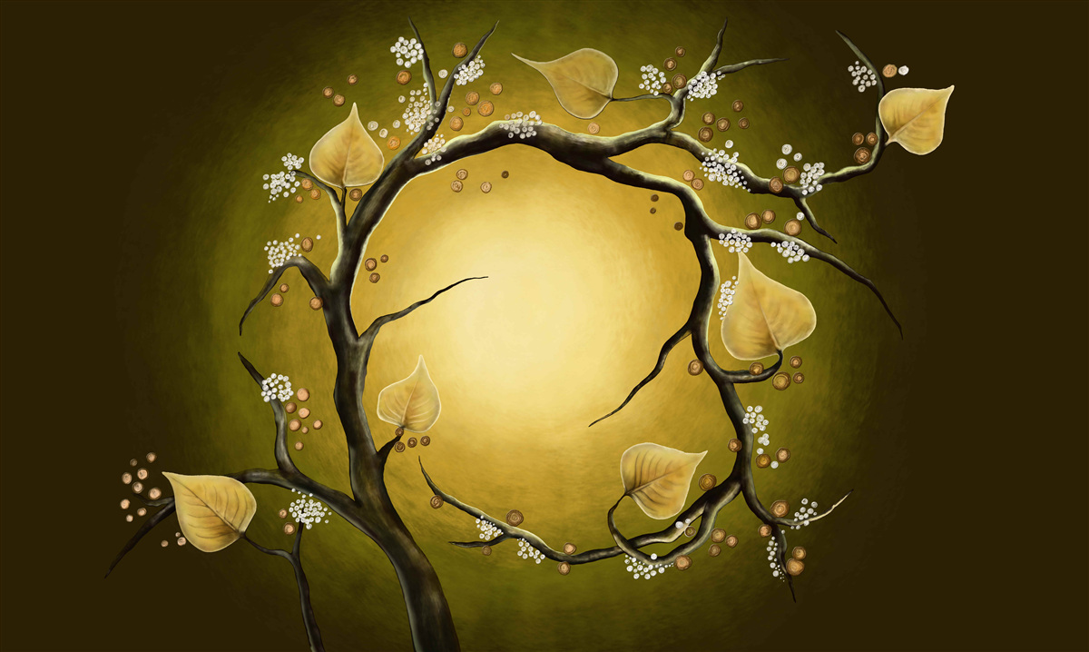 Fototapet Magnolie galbenă în plină floare pe un fundal de lumină solară