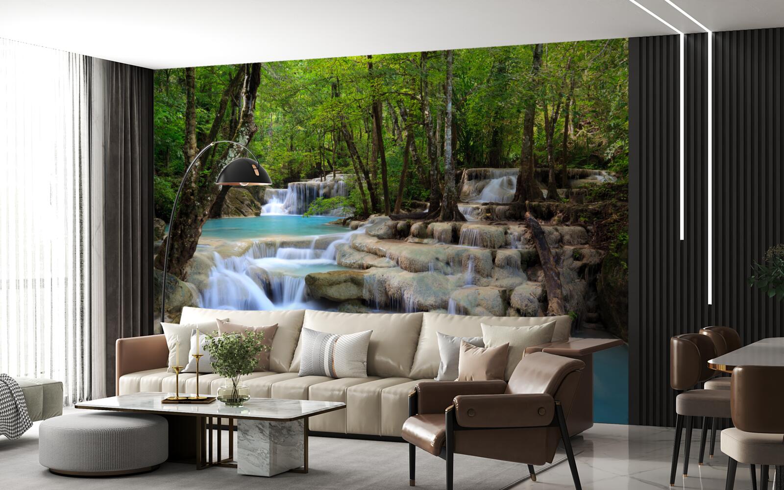 Fototapet cascade care cad într-o pădure deasă