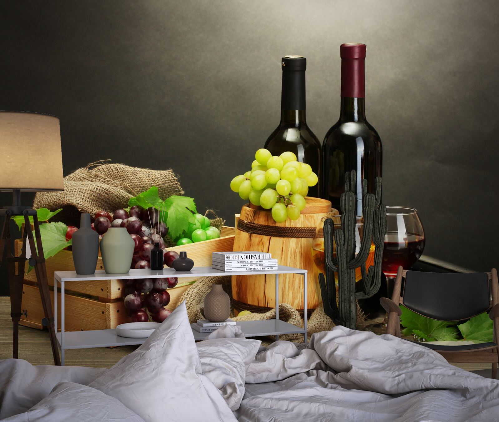 Fototapet ciorchini de struguri și un pahar de vin