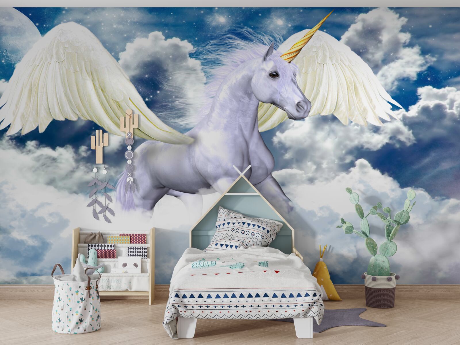 Fototapet Pegasus planând printre nori
