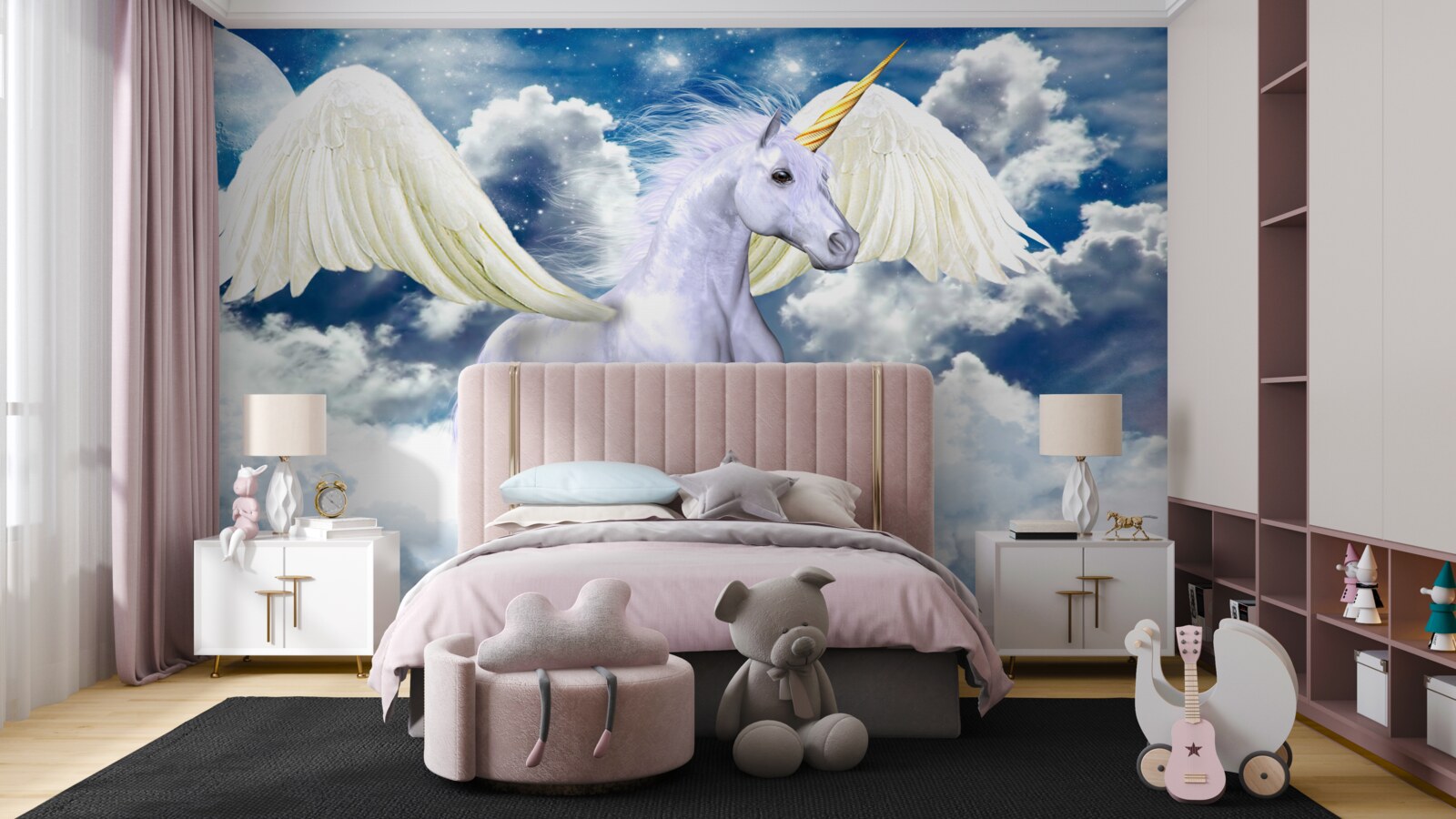 Fototapet Pegasus planând printre nori