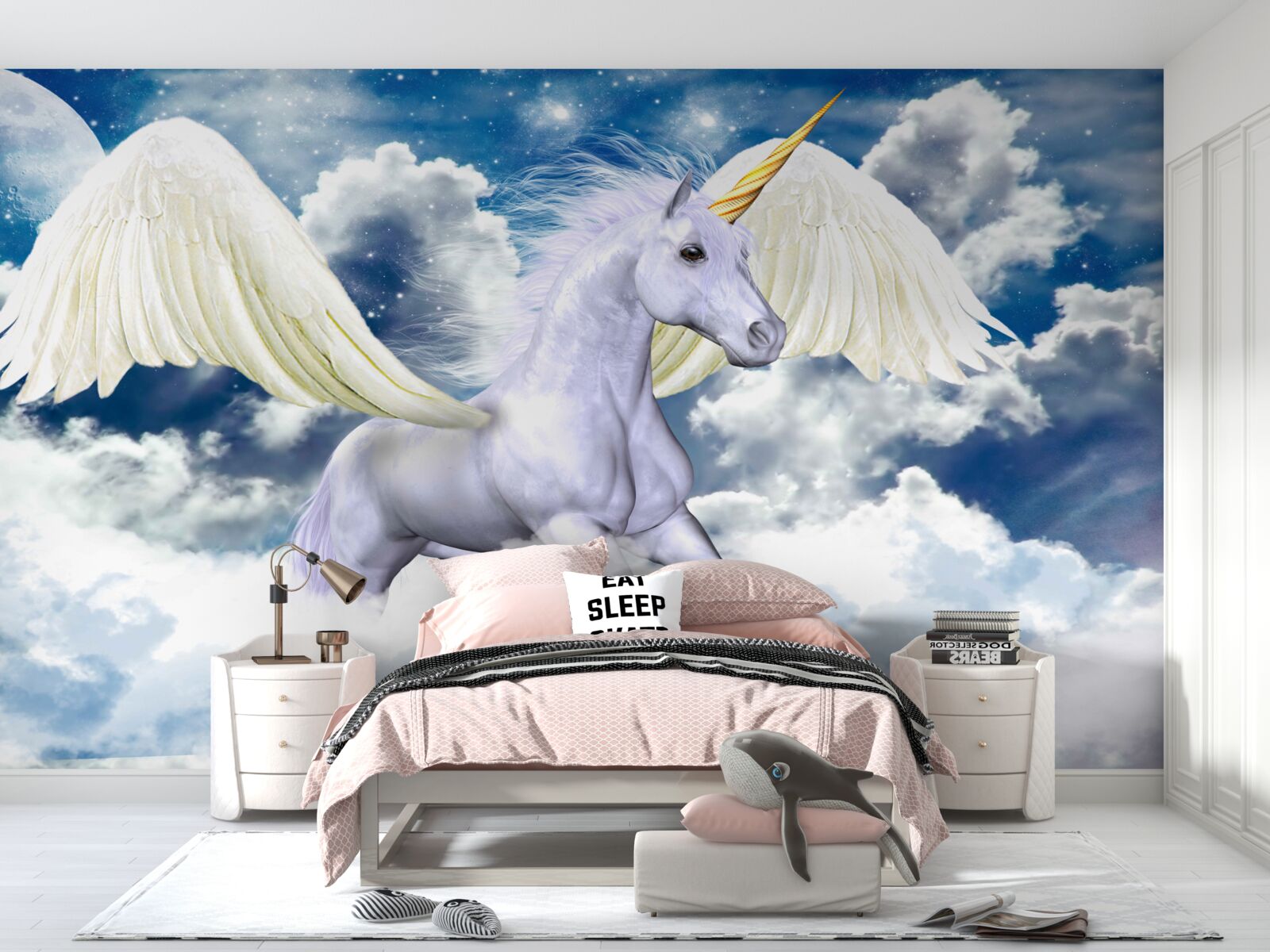 Fototapet Pegasus planând printre nori