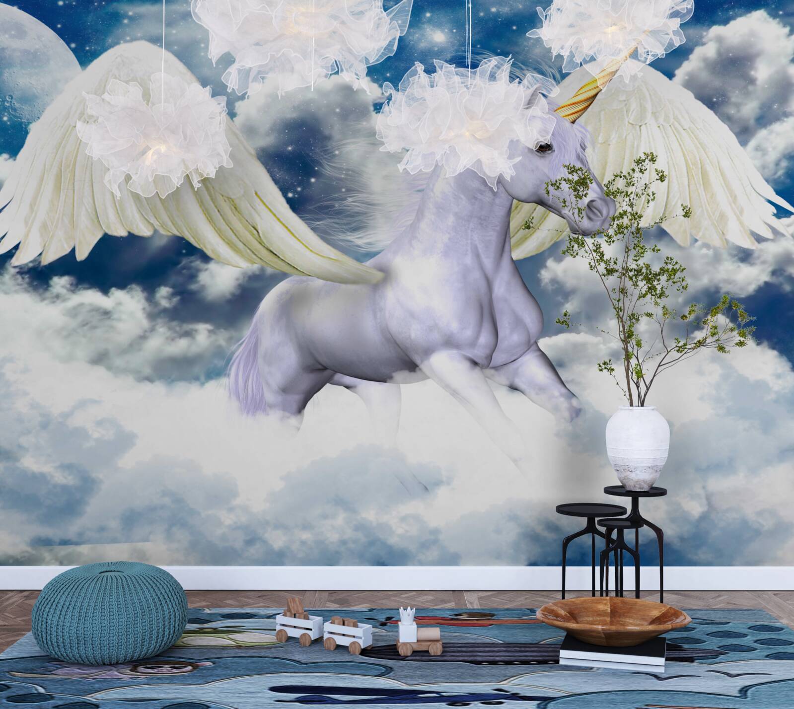 Fototapet Pegasus planând printre nori