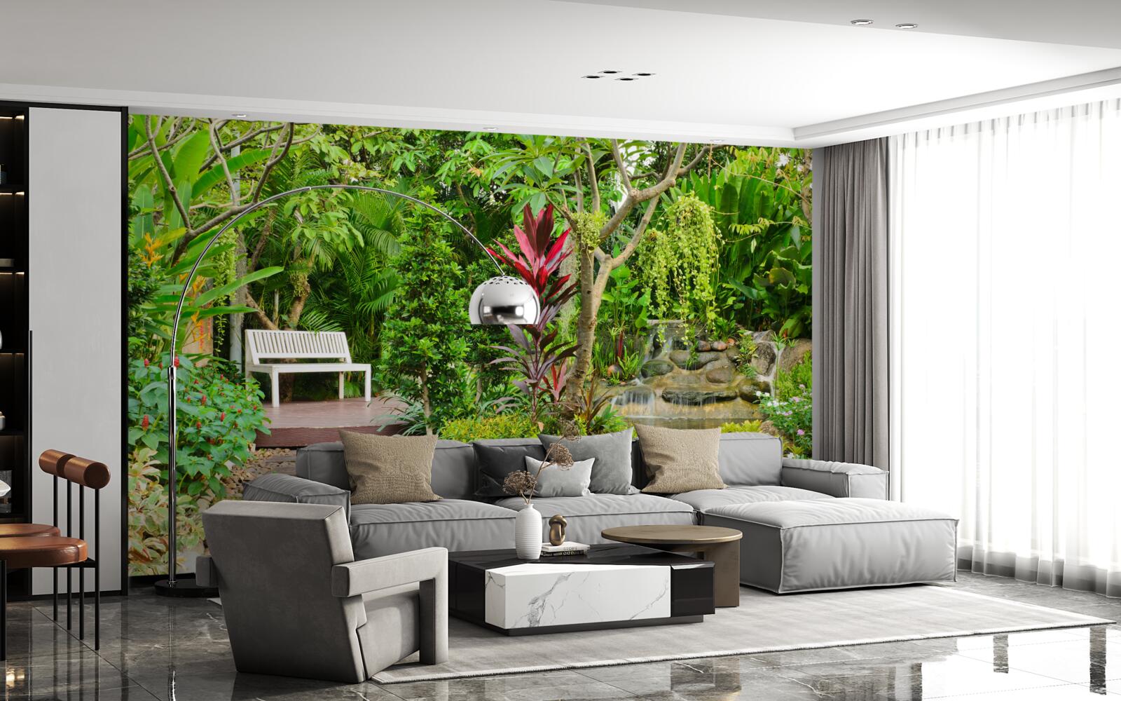 Fototapet paradis tropical într-o zonă împădurită lângă un iaz
