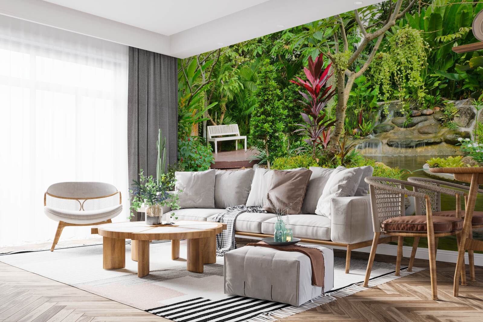 Fototapet paradis tropical într-o zonă împădurită lângă un iaz