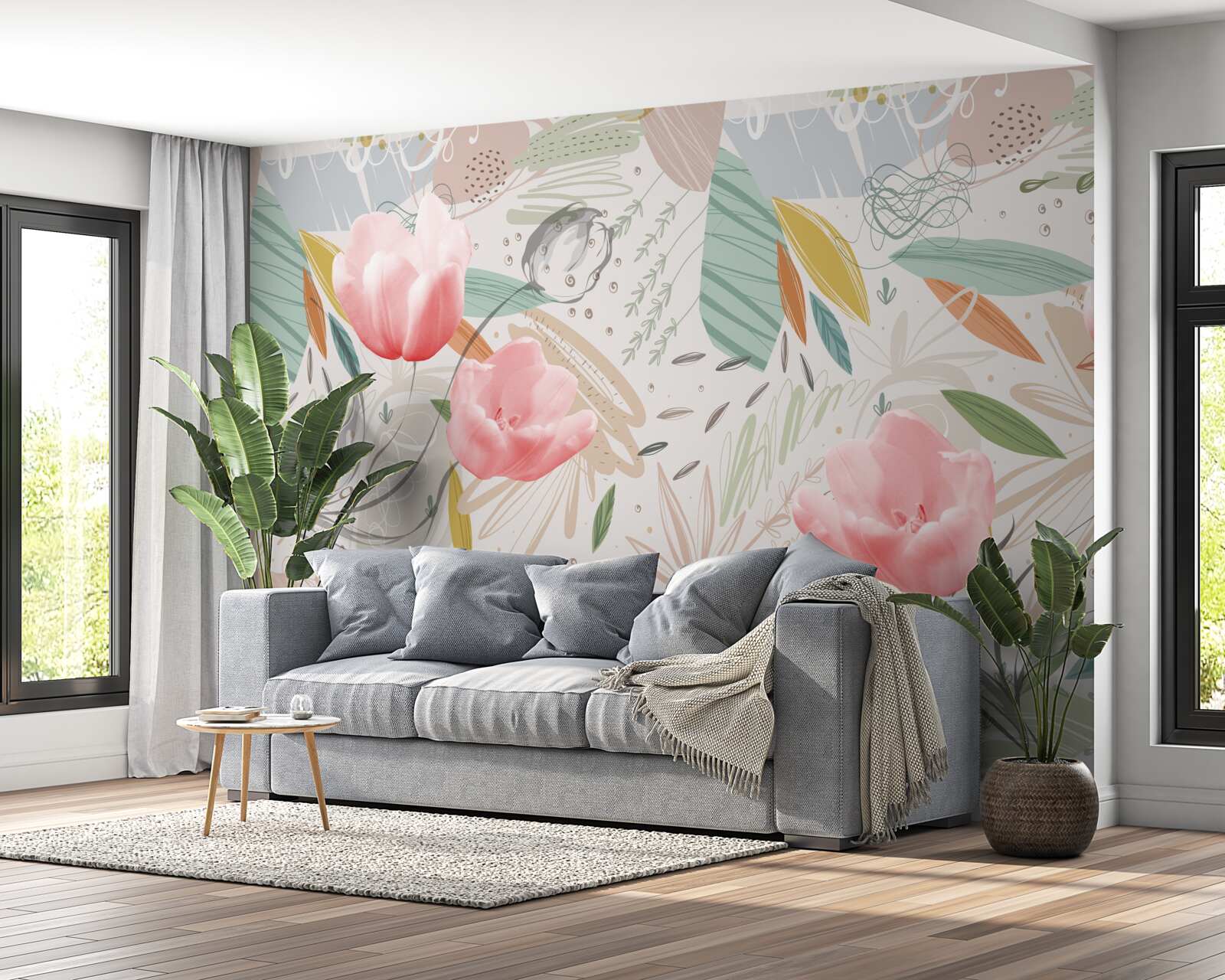 Fototapet fundal stil abstract cu lalele roz