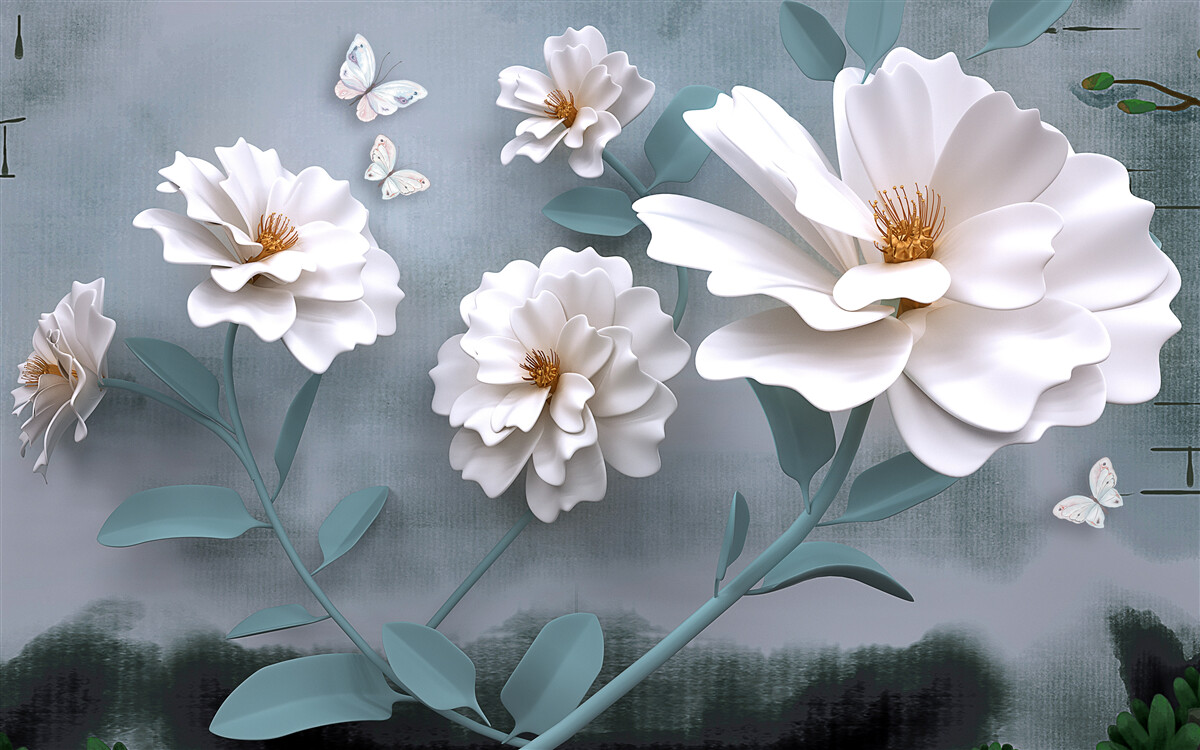 Fototapet frumoase flori albe mari