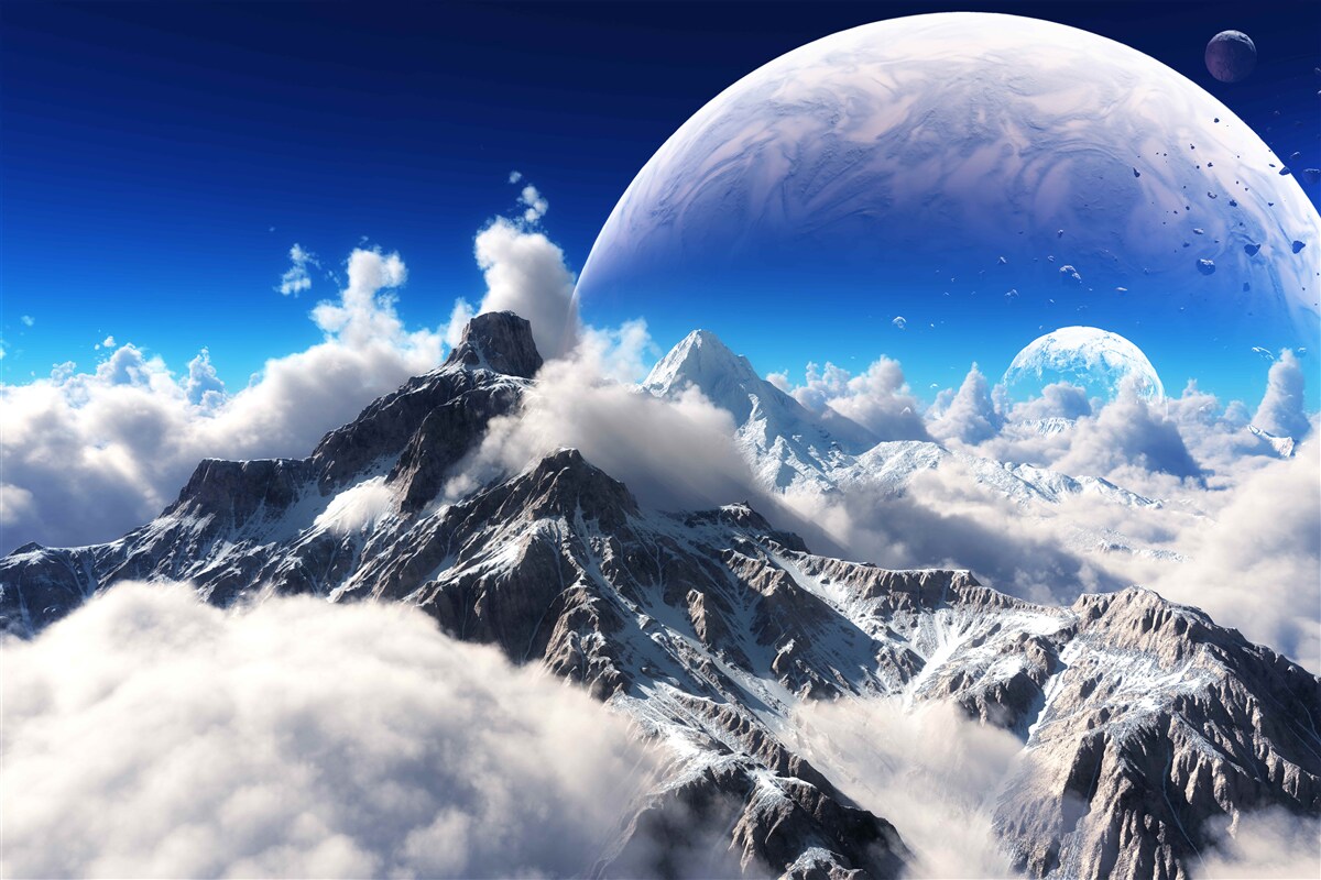 Fototapet cerul înnorat de deasupra munților este plin de măreție cosmică