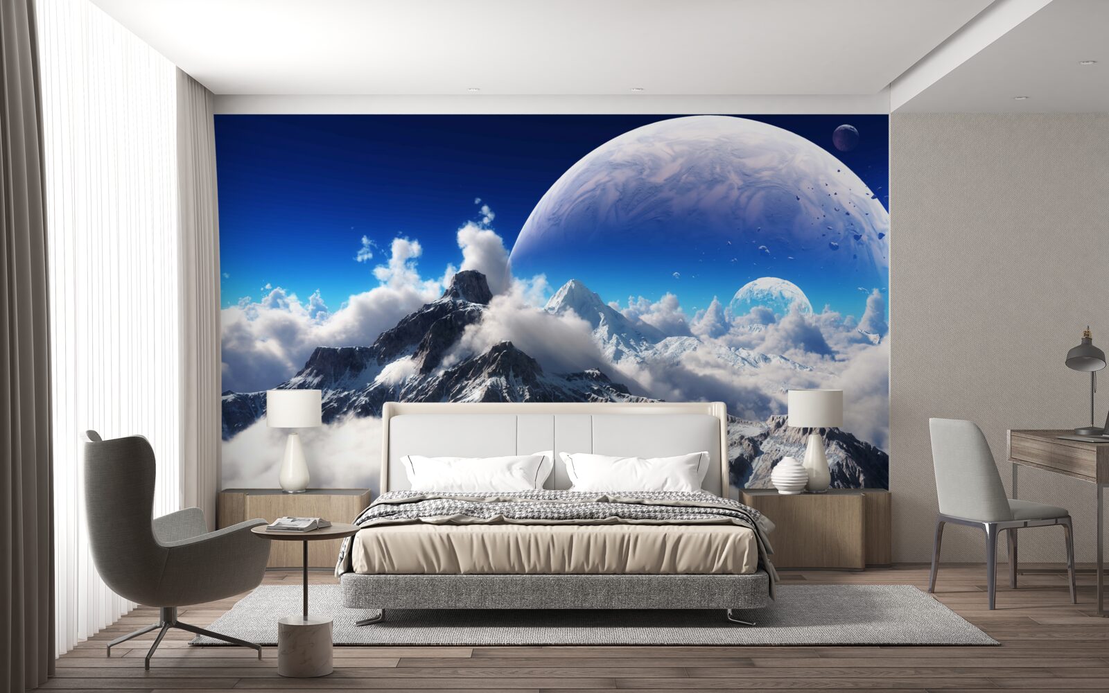 Fototapet cerul înnorat de deasupra munților este plin de măreție cosmică
