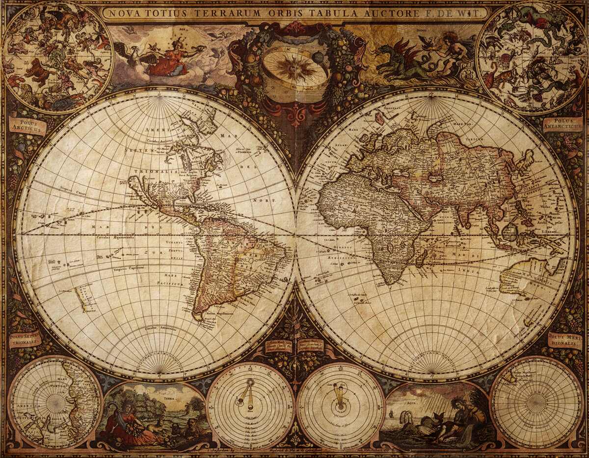 Fototapet hartă geografică antică reprezentată ca două emisfere