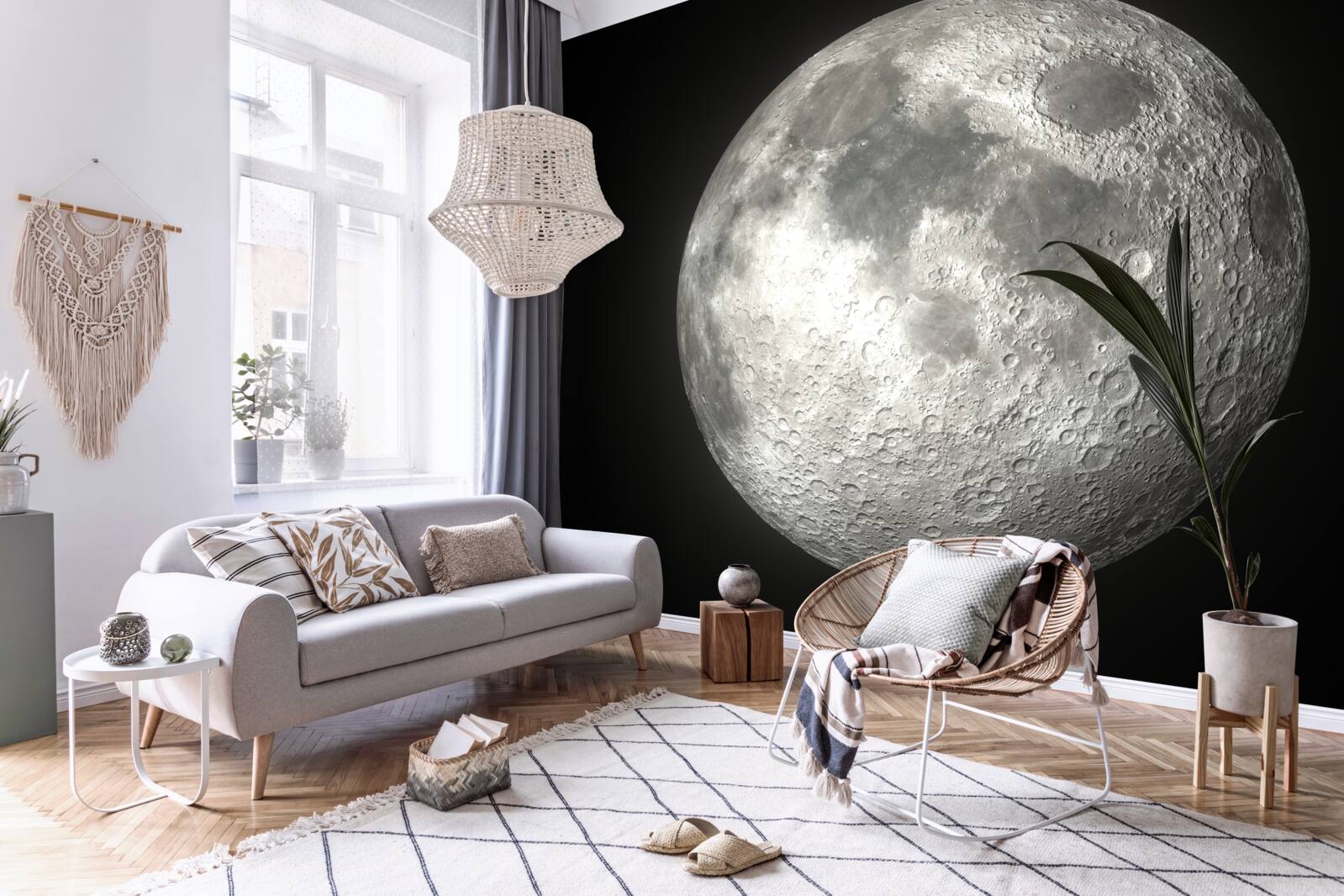 Fototapet fundalul negru este decorat cu o lună plină de neegalat