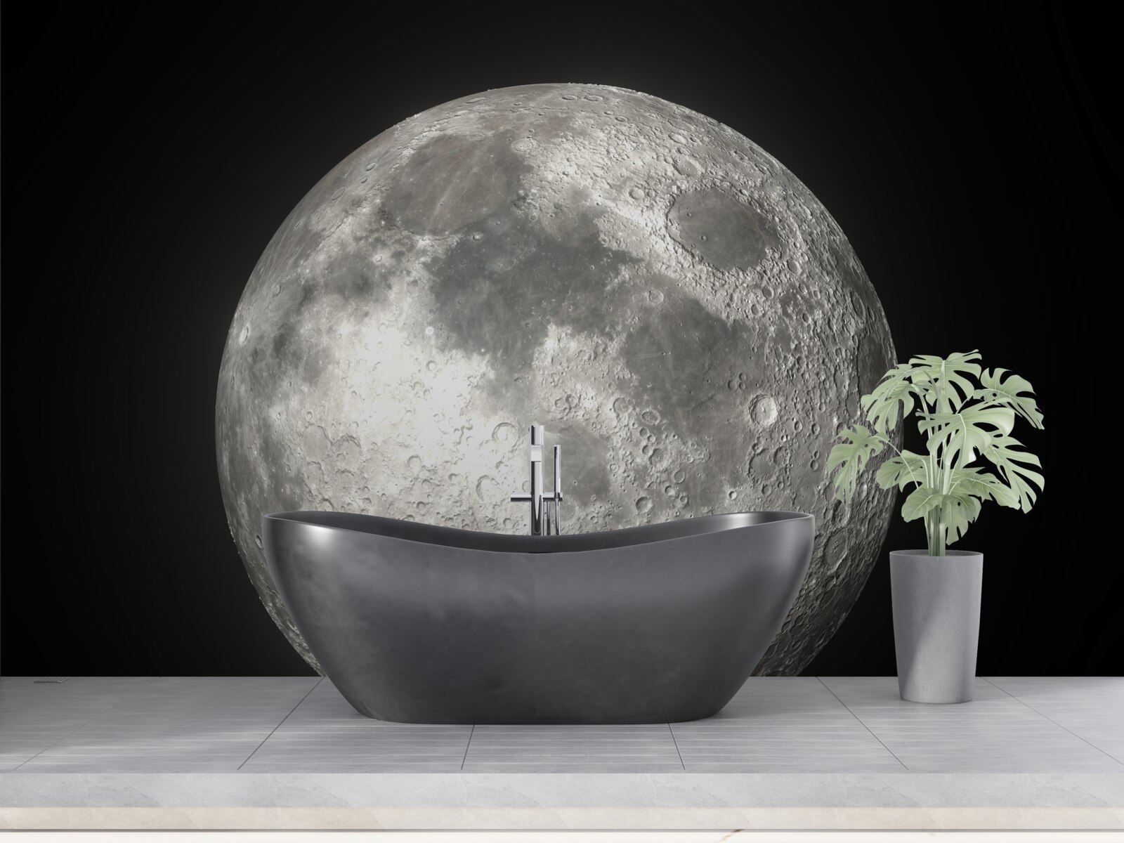 Fototapet fundalul negru este decorat cu o lună plină de neegalat