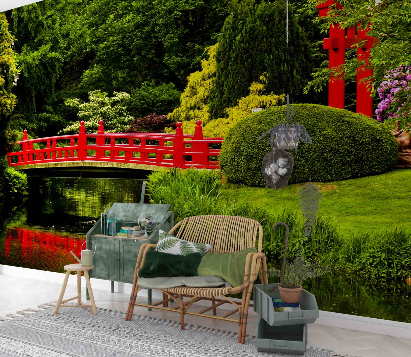 Fototapet pod roșu în grădina japoneză