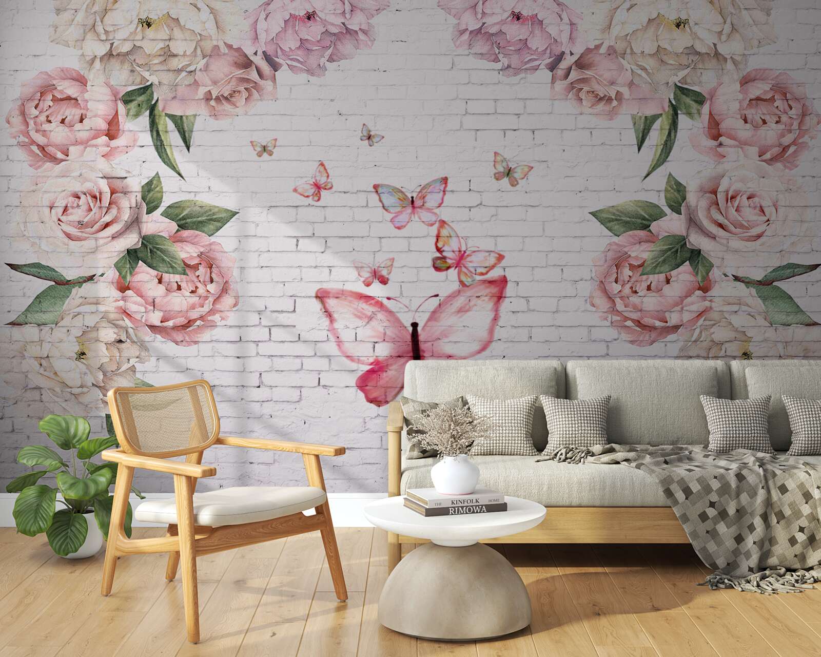 Fototapet fluture decorat cu flori, din sifon
