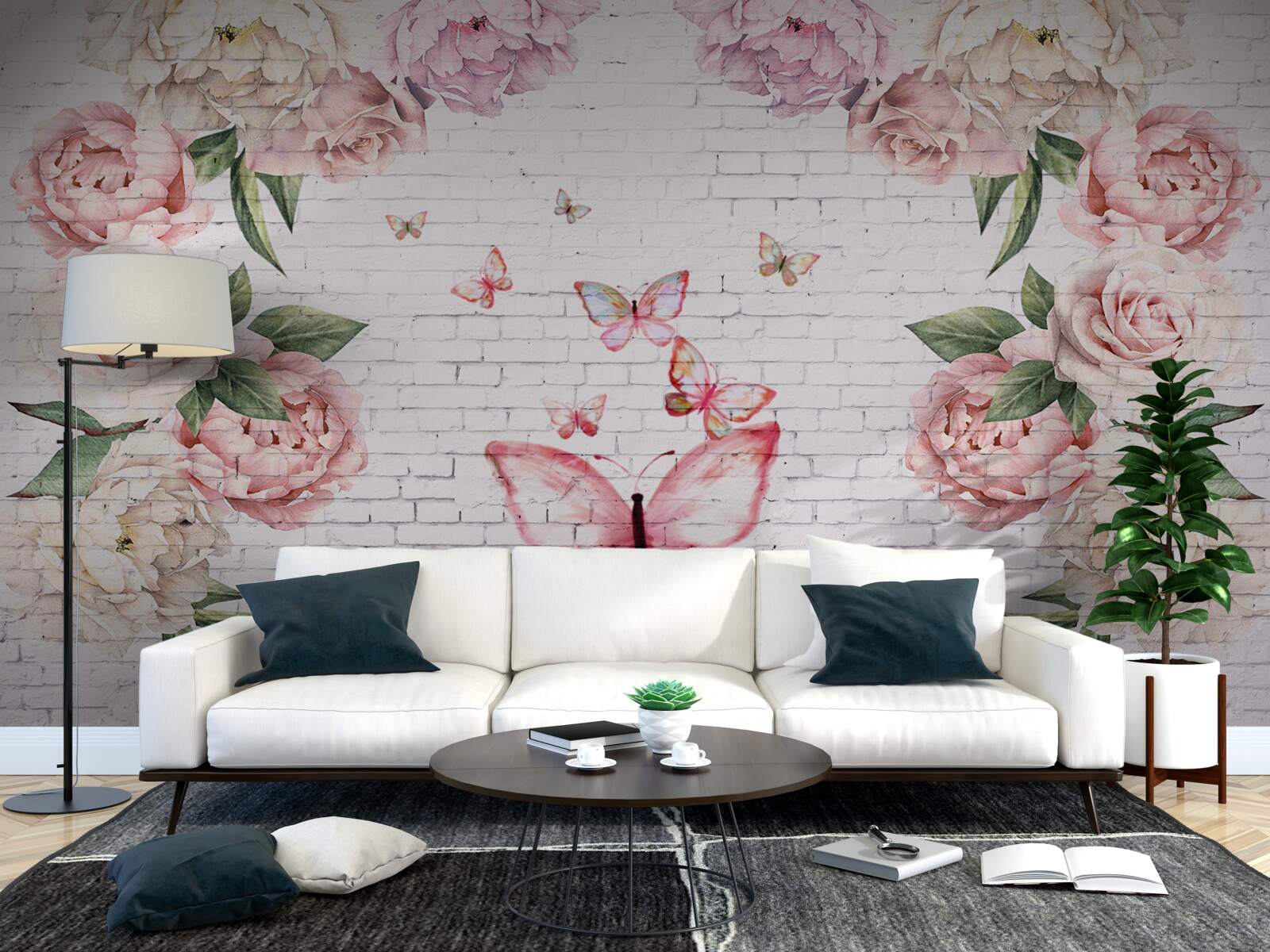 Fototapet fluture decorat cu flori, din sifon
