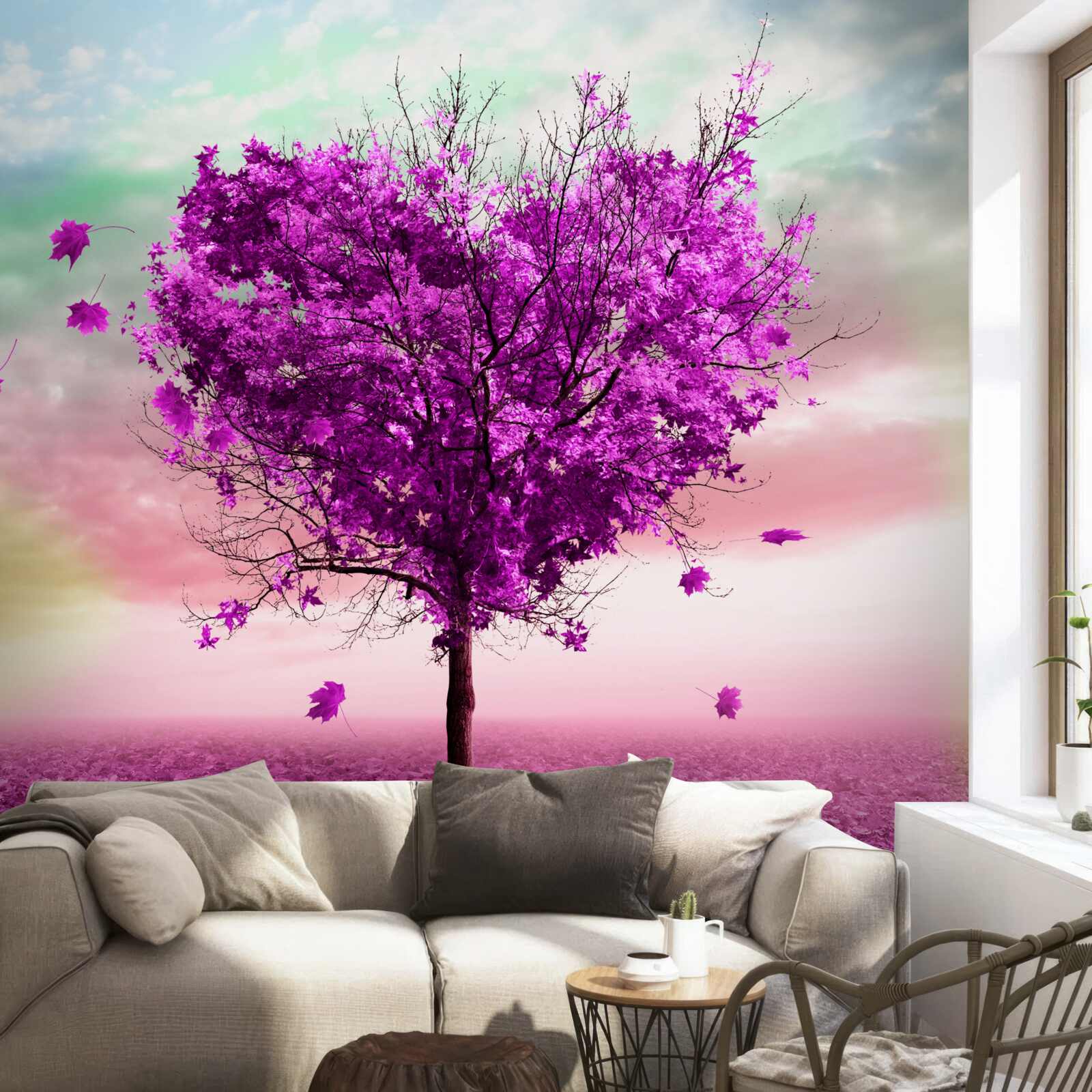 Fototapet copac cu frunze violet care se încadrează