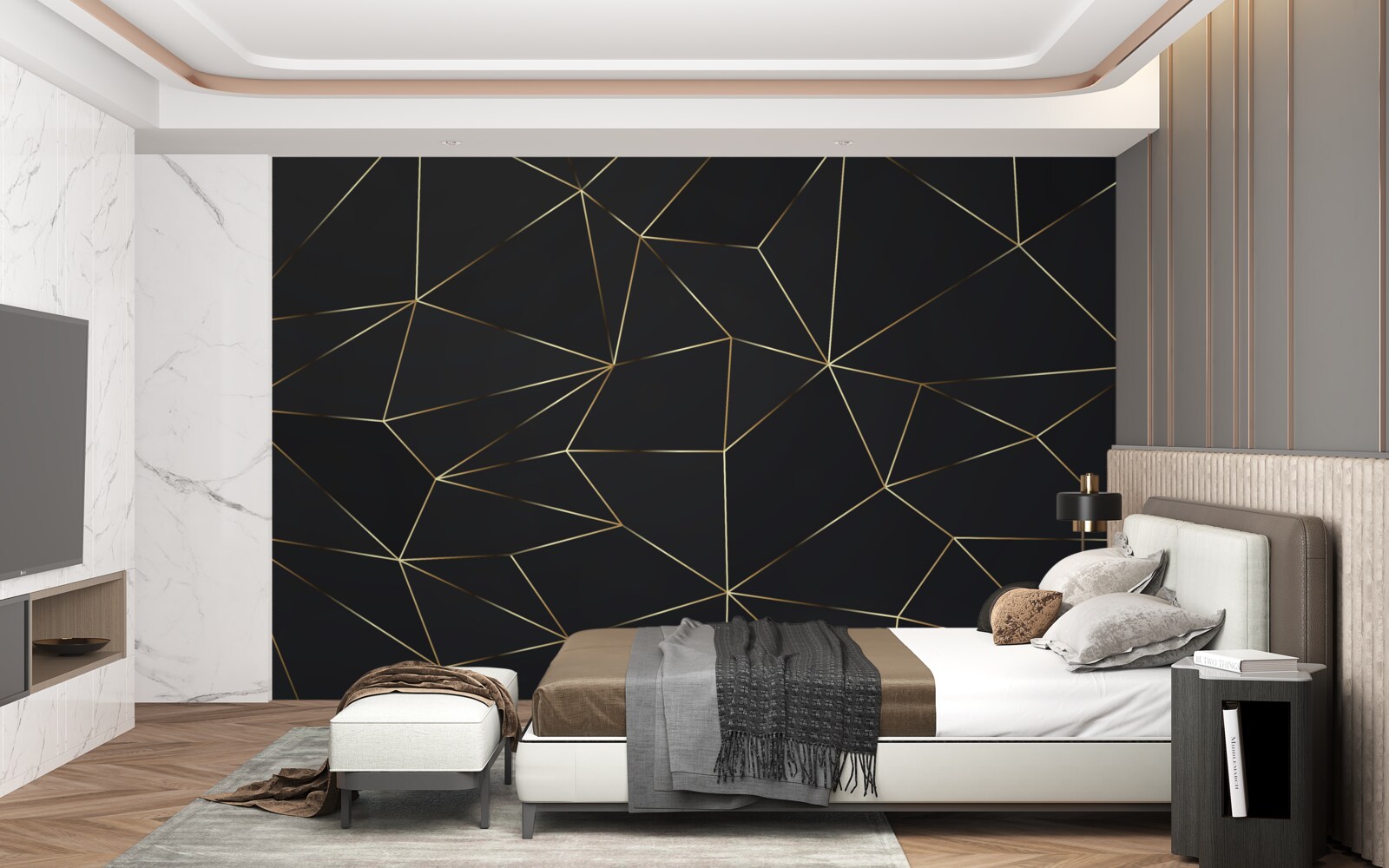 Fototapet forme geometrice cu margini aurii
