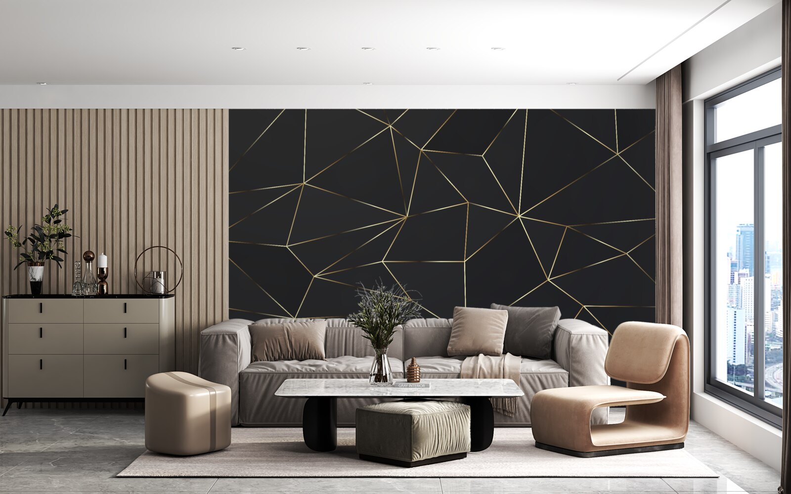 Fototapet forme geometrice cu margini aurii