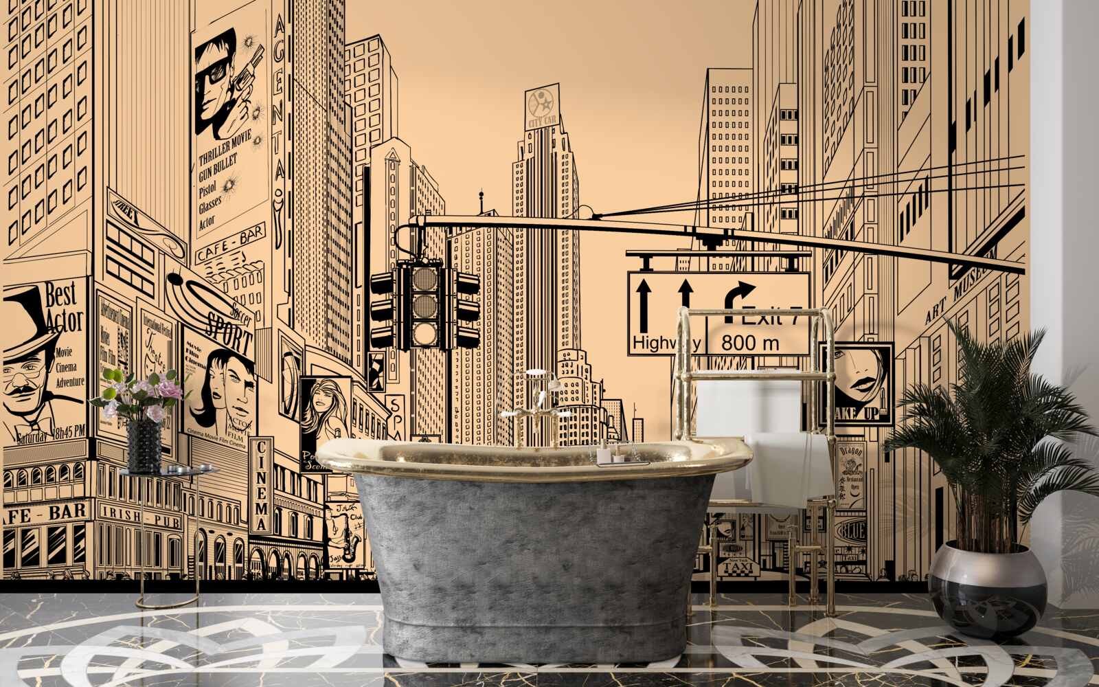Fototapet time square desen pe hârtie în creion