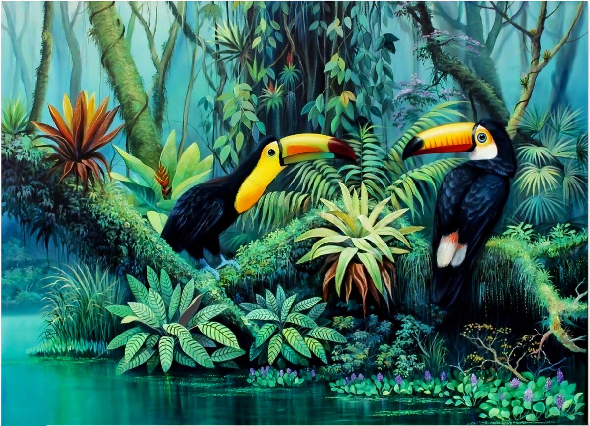 Fototapet pădure tropicală păsări faună