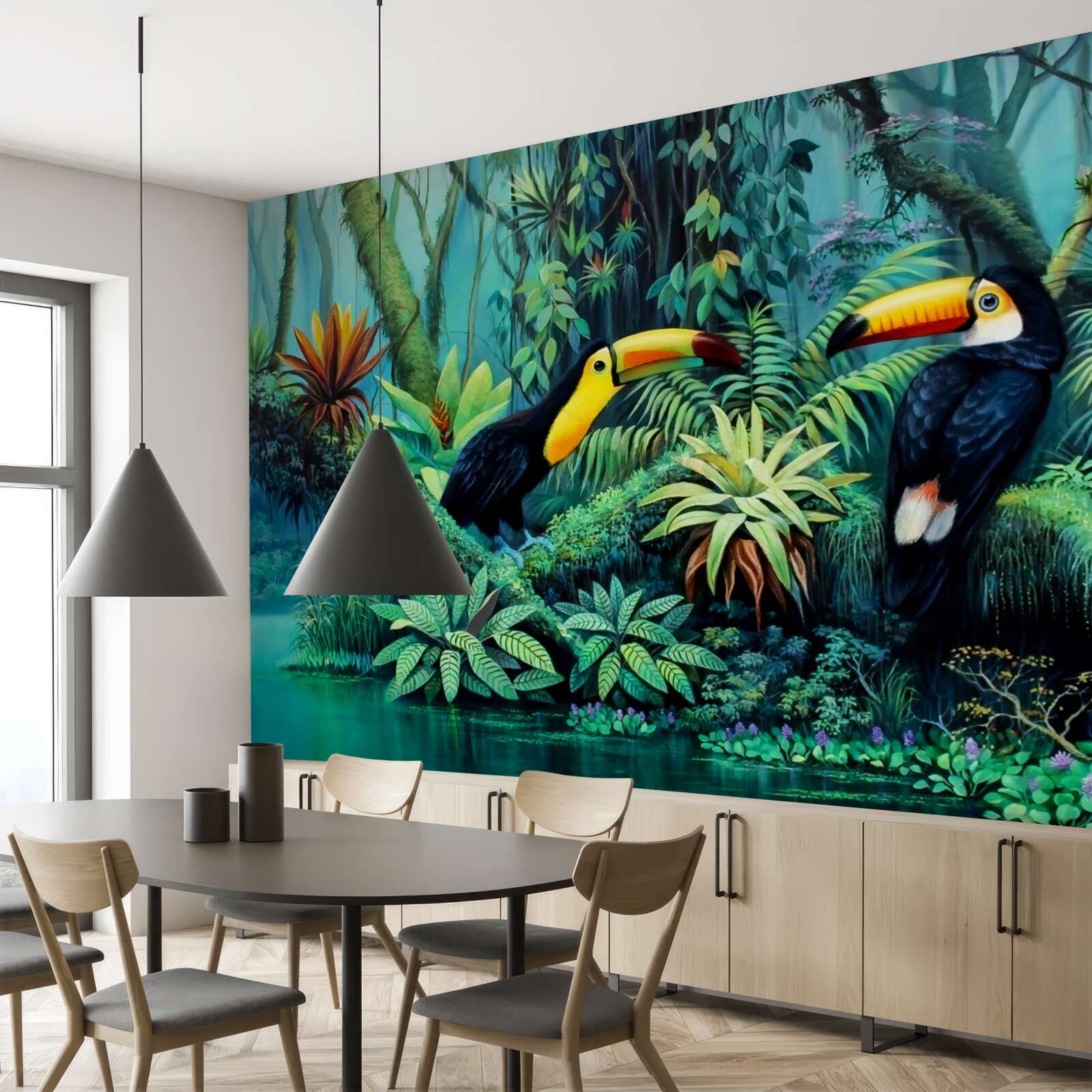 Fototapet pădure tropicală păsări faună