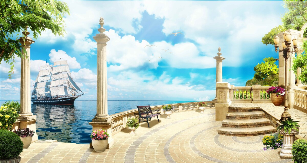 Fototapet cabană pe plajă lângă ocean