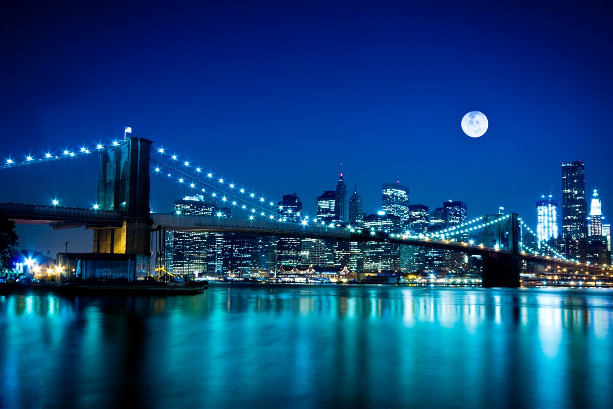 Fototapet podul brooklyn luminat de lumina lunii noaptea