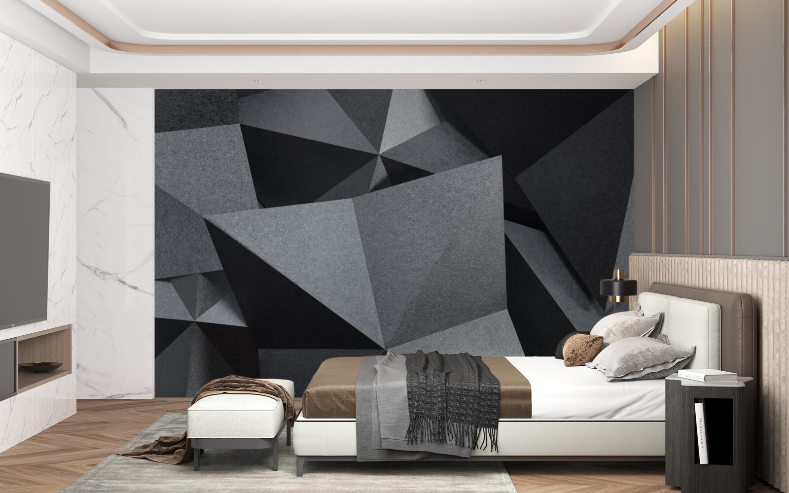 Fototapet figuri geometrice pe un fundal închis