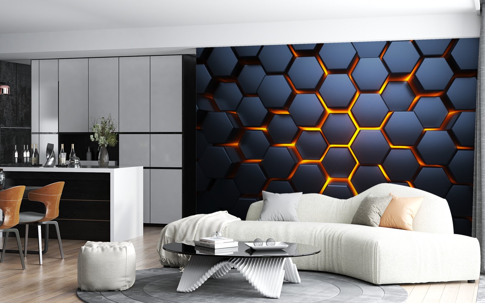 Fototapet colecție hexagonală cu iluminare aurie